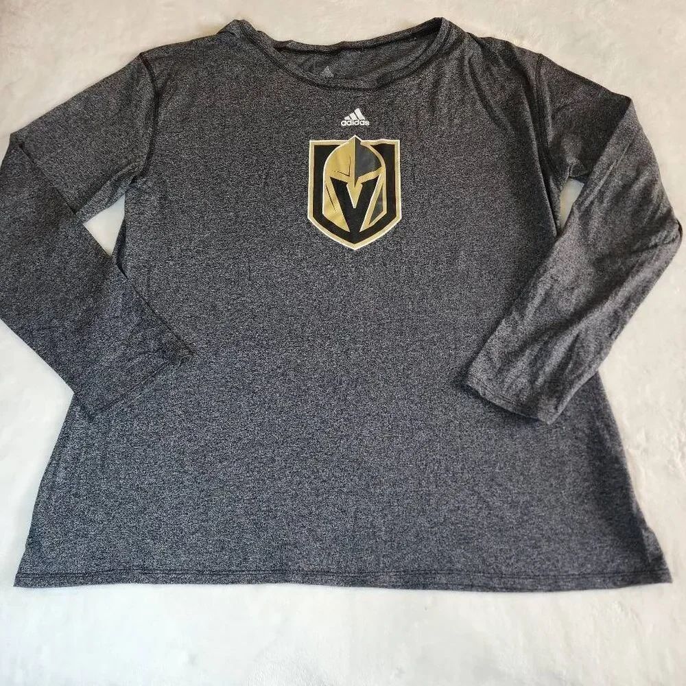 Adidas Vegas Gilden Knights Hockey Heathered Gray Long Sleeve Tshirt Size 2XL